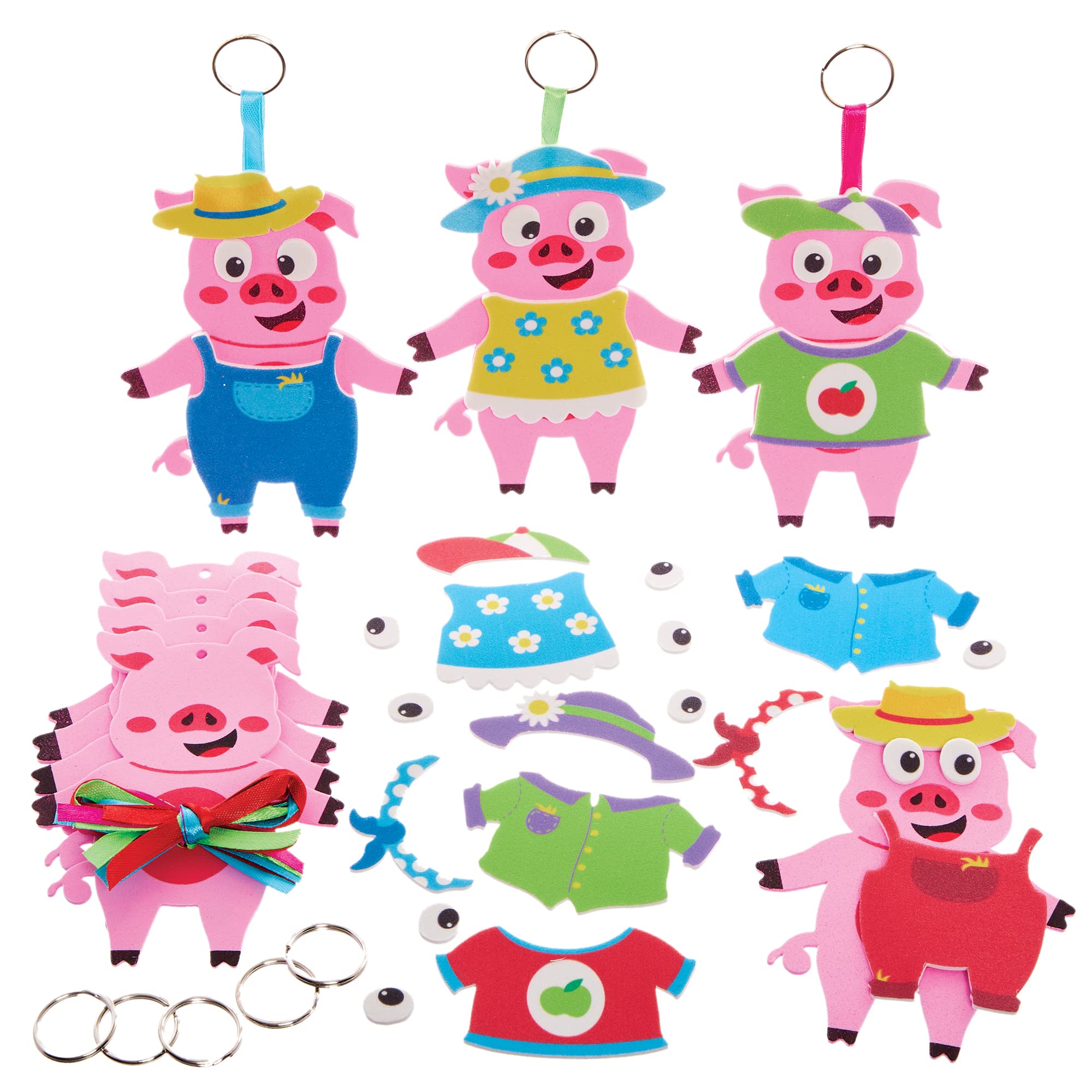 Baker Ross FX564 Pig Mix and Match Keyring Kits - Pack of 8, Foam Craft Kits for Kids