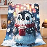 Taimeng Christmas Throw Blanket, Cute Coffee Penguin Blanket Gifts for Women Men Lovers Stuff Fleece Cozy Flannel Warm Lightweight Blankets for Kids Teens Girls Boys 40"X50"