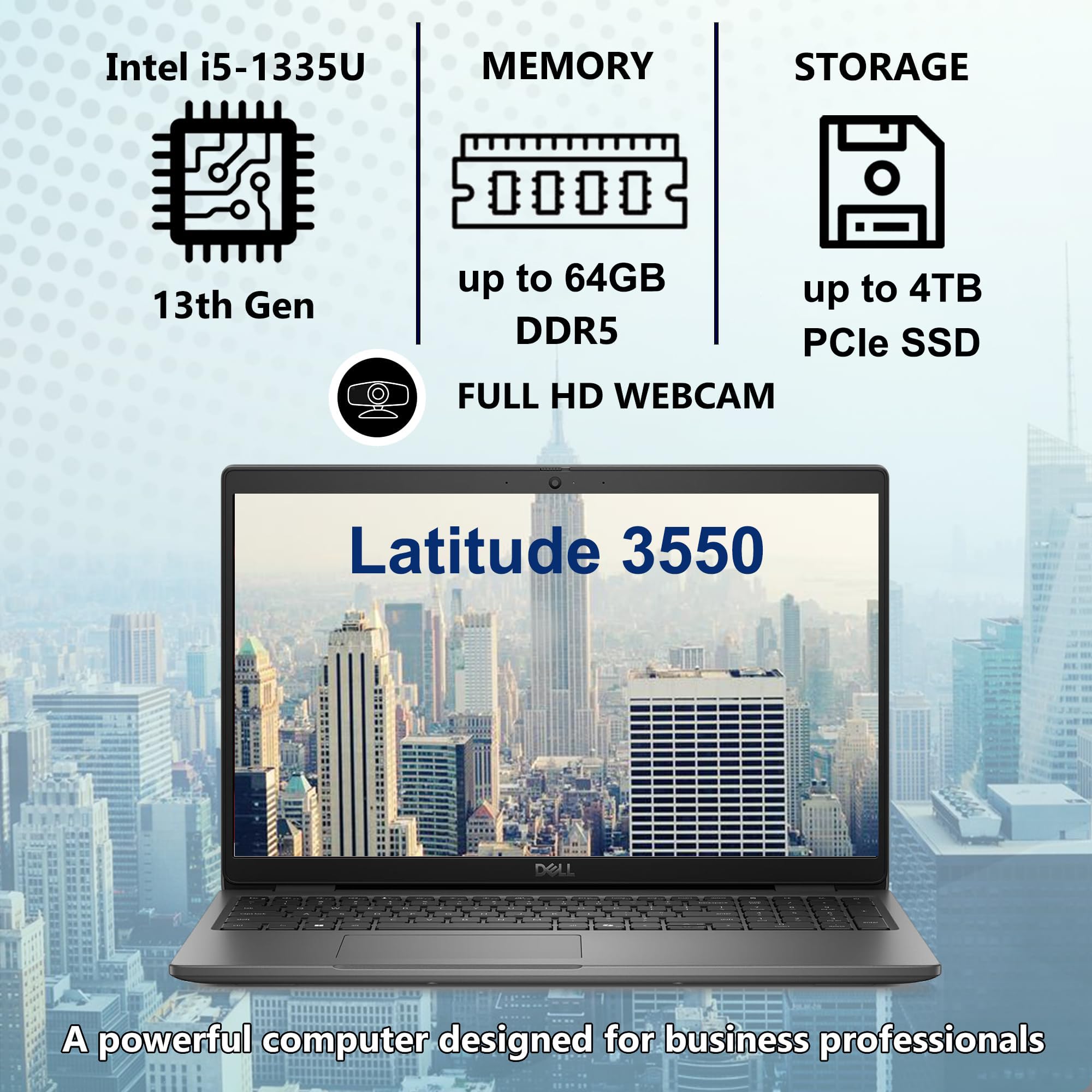 Dell Latitude 3550 Laptop Computer for Business and Work, 13th Gen Intel 10-Core i5-1335U (Beat i7-1255U), 32GB DDR5 RAM, 1TB PCIe SSD, 15.6