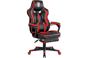 Vonesse Reclining Gaming Chair with Footrest Gaming Computer Chair with Massage Recliner Computer Chair Big and Tall Gaming Chair Racing Gamer Chair Big and Tall Gaming Chairs for Adults(Red/Black)