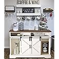 PHI VILLA Farmhouse Coffee Bar Cabinet - Sliding Barn Door Kitchen Sideboard Buffet Storage Cabinet