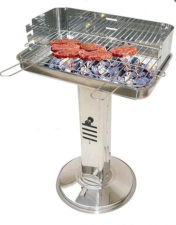 stabiler Edelstahl Standsäulengrill - Säulengrill mit regelbarer Belüftung und verchromten großen Grillrost - Modell: K&L