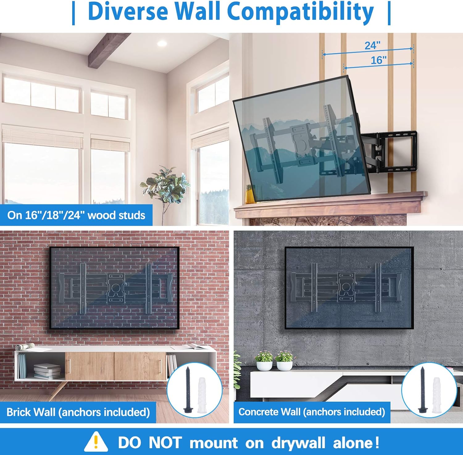 TV Wall Mount Bracket Full Motion Swivel Articulating for Most 50-90 inch LCD, OLED 4K Flat Curved TV with 29 Inch Long Extension Arm, Fits 24 Inch Studs Max VESA 800x400mm up to 154 lbs by Pipishell: Electronics