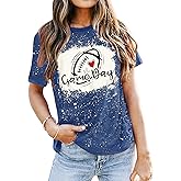 Game Day T Shirt Women Sunday Football Season Tee Vintage Bleached Shirt Letter Print Short Sleeve Top