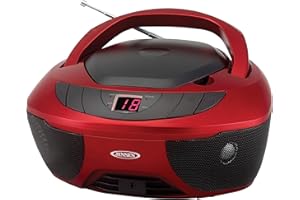 Jensen CD-475R Portable Sport Stereo Boombox CD Player with AM/FM Radio and Aux Line-in & Headphone Jack (Red)