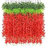 BLEUM CADE 36Pcs Red Fake Wisteria Hanging Flowers, 3.6Ft/Pcs Artificial Wisteria Garland, Hanging Flowers for Wedding Party Home Backdrop Wall Decoration