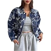 WDIRARA Women's Floral Print Button Down Denim Jacket Long Sleeve Outerwear