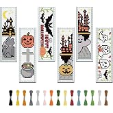 FREEBLOSS 6 Set Cross Stitch Bookmark Kit Halloween Embroidery Bookmarks Stamped Embroidery Bookmark with Instruction Counted Cross Stitch Kit for Gift Adults 8''x2.4''