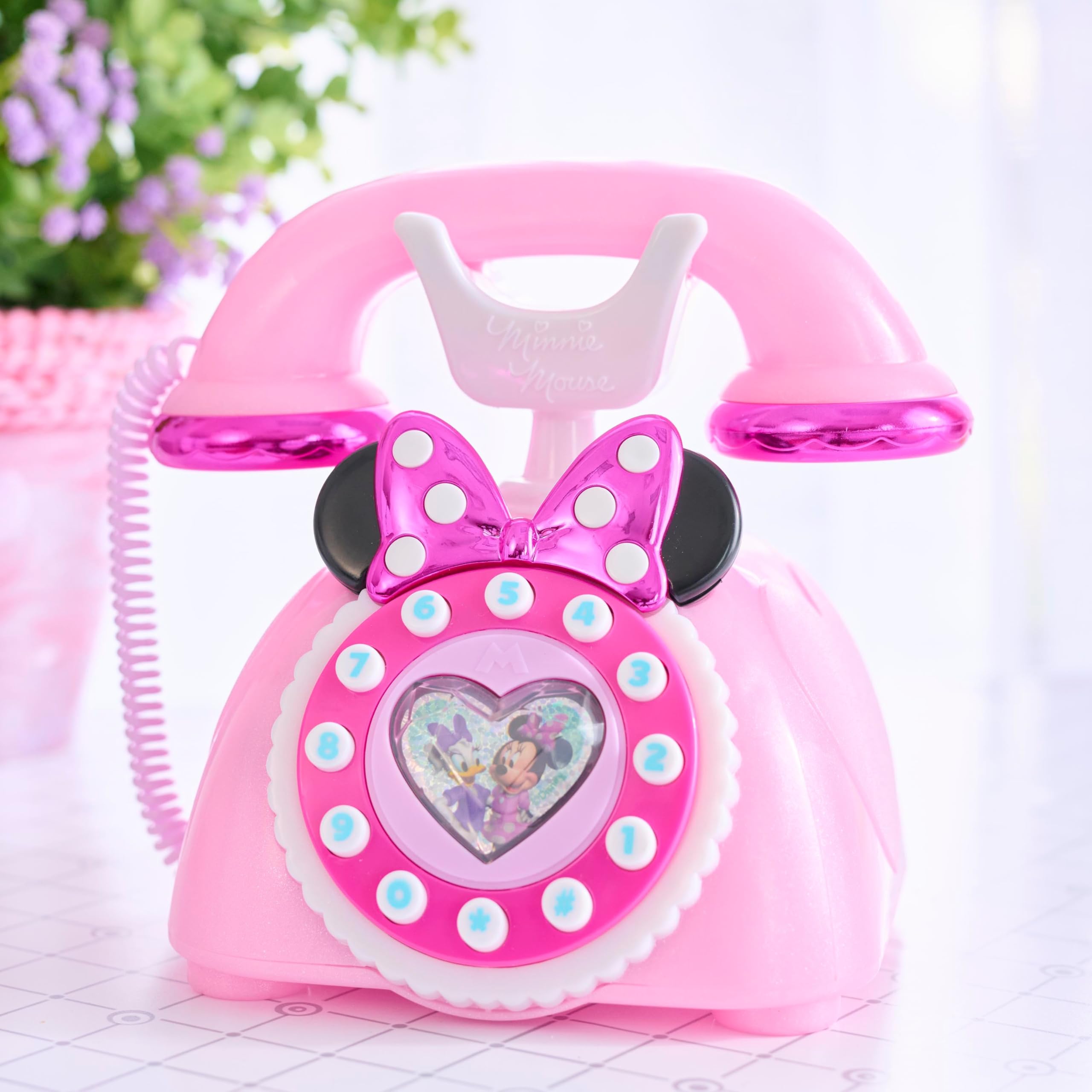Disney Junior Minnie Mouse Ring Me Rotary Style Phone with Lights and Sounds, Pink, Kids Toys for Ages 3 Up by Just Play