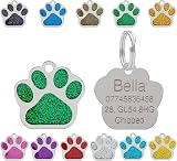 LARRYROO Personalised Engraved Pet Tag 27mm Green Glitter Paw Shape