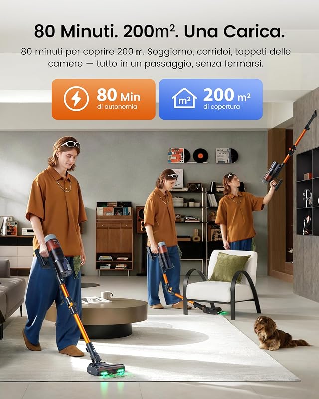 FV5 Aspirapolvere Senza Fili 70 kPa, 80 Min, Peli di Animali