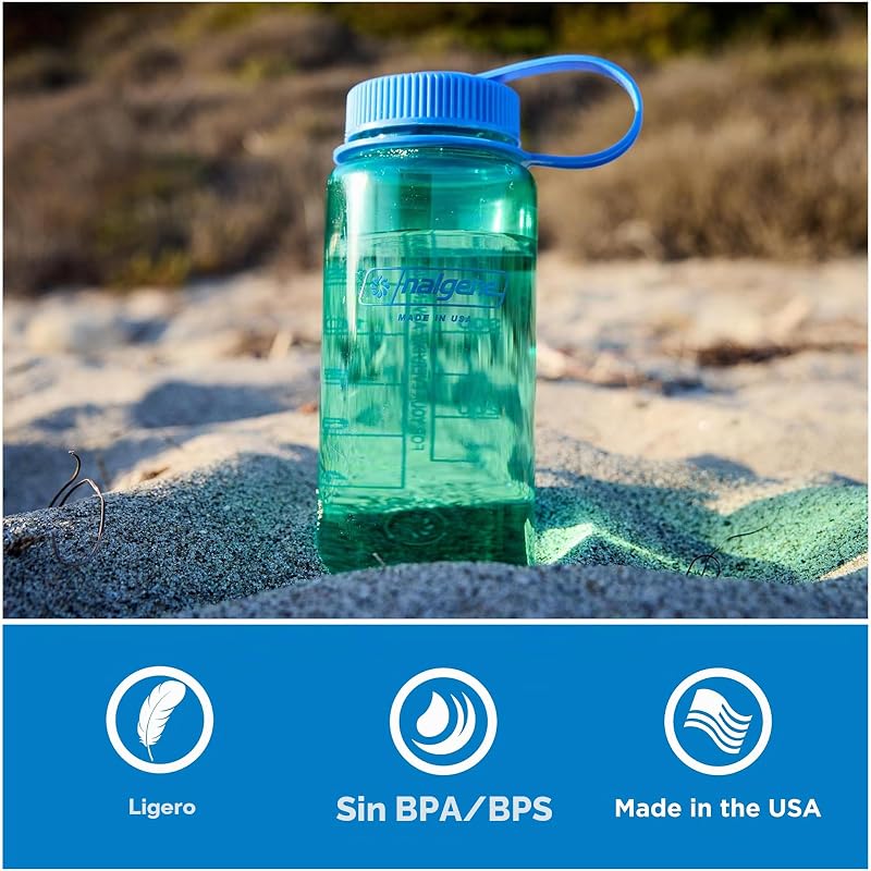 Botella de agua, ligera, sostenida Tritan sin BPA, inastillable, para mochileros, senderismo, gimnasio, 16 onzas, boca ancha, azul aciano