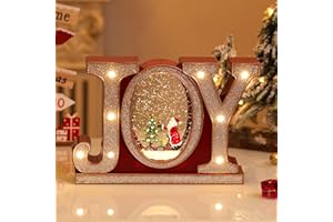 Lewondr Christmas Snow Globes with Music and Light, Joy Crystal Ball with 8 Different Christmas-Themed Songs, 6 Hours Timer Function Snow Globe Powered by USB & Battery for Dining Table, Fireplace