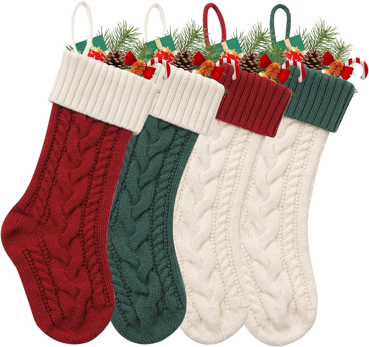 Stockings & Holders - CRSTAFU Christmas Stockings 4 Pack, 18 Inches Large Family Xmas Stockings, Hanging Mix Color Knitted Stockings(4 Colorful)