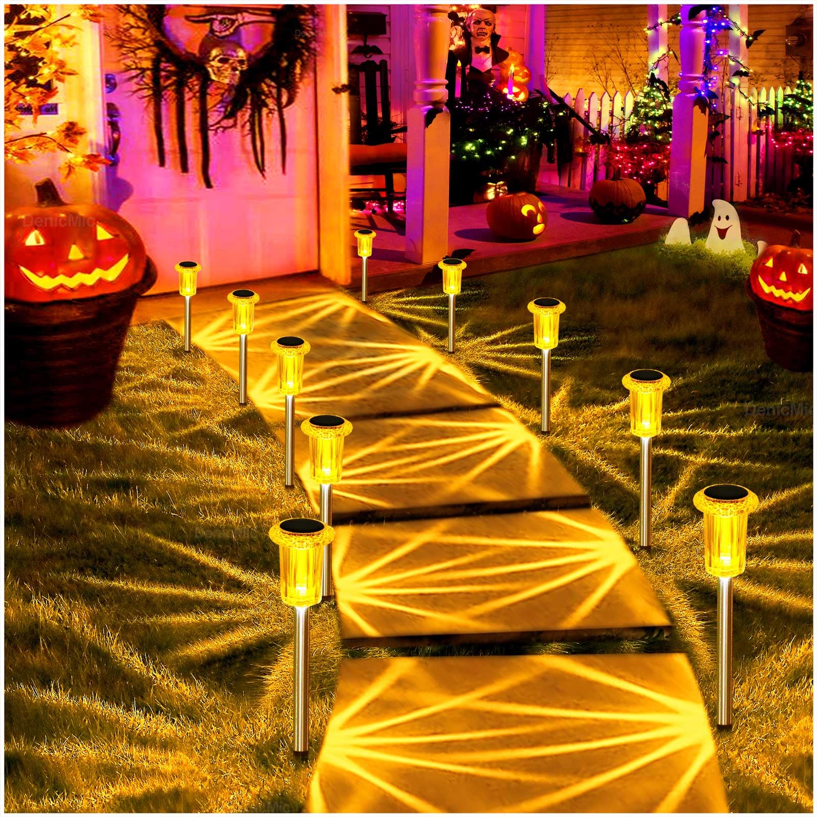 Photo 1 of DenicMic Halloween Solar Lights Outdoor 10 Pack Orange LED Waterproof Yard Garden Patio Backyard Pathway Walkway Landscape Lawn Outside Fall Decorations Outdoor