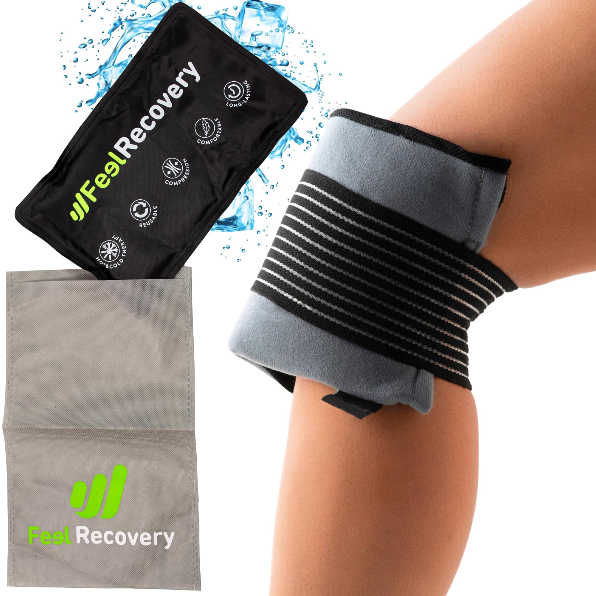 Reusable Gel Ice Packs for Knees Injuries (28x17 cm) - Hot & Cold Compress Wrap for Knee Sport Injuries: After Surgery, Fractures, Swelling - Ice Bag Compress with Strap for Knee Pain Relief