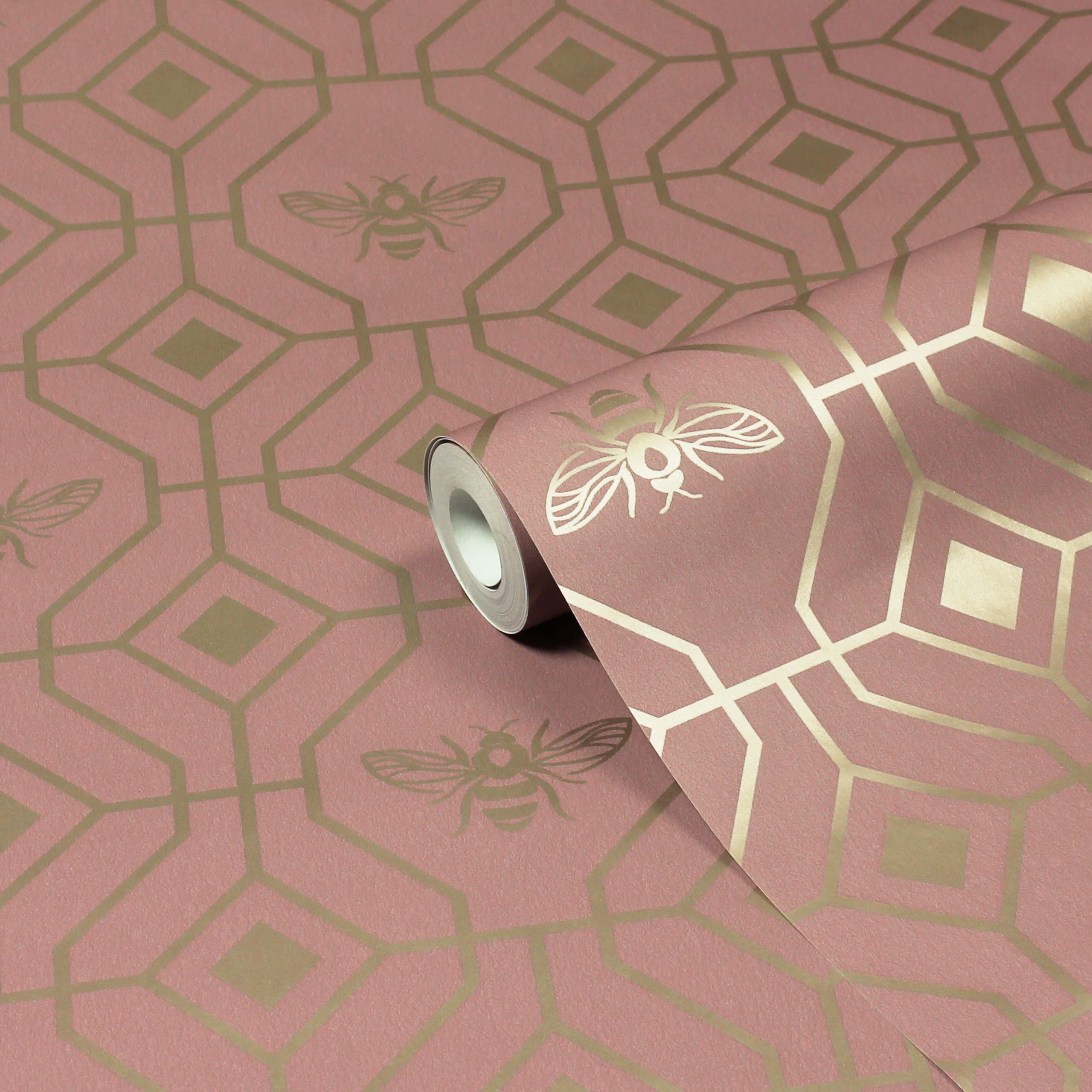 furn. Bee Deco Geometric Printed Wallpaper, Blush