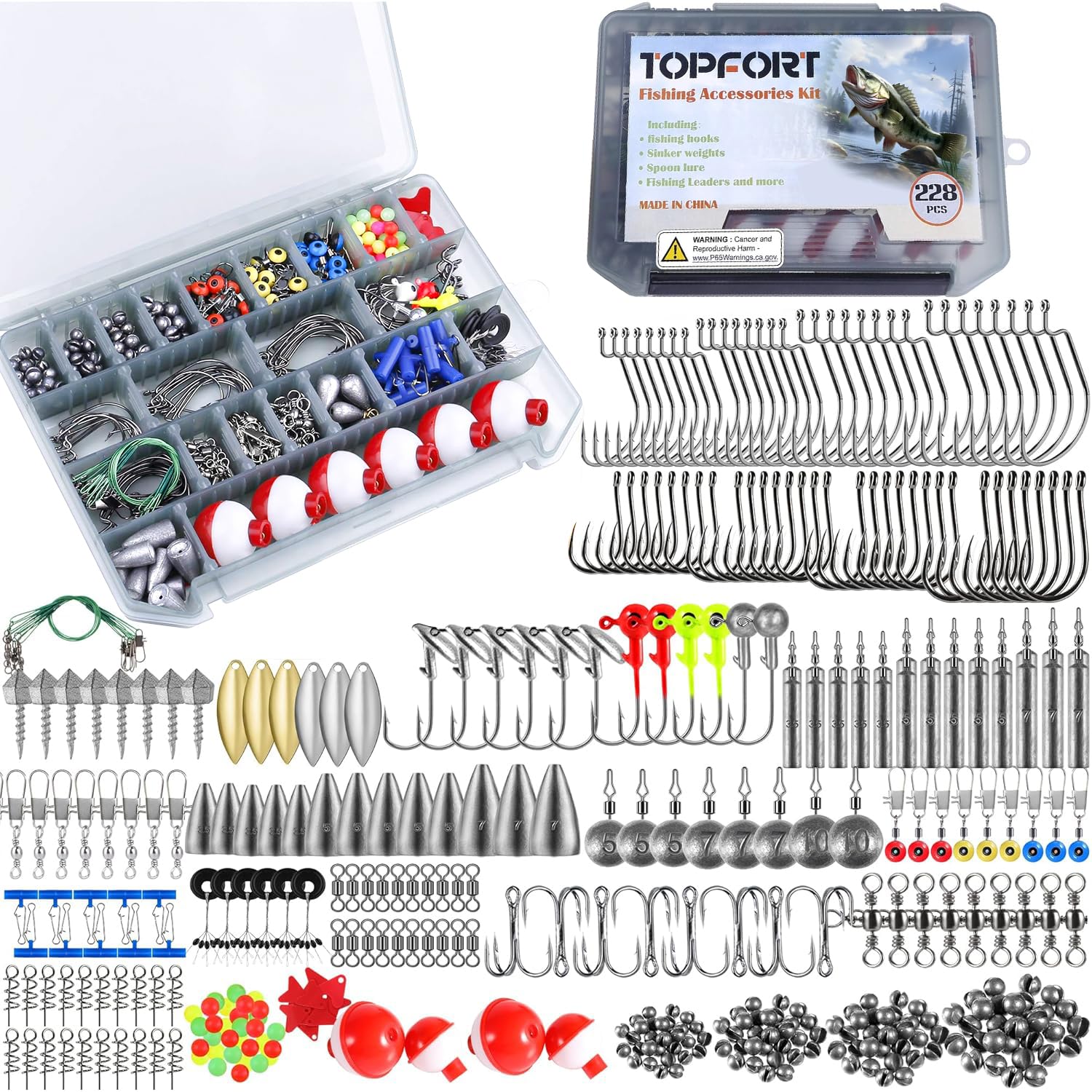 Photo 1 of TOPFORT 187/343pcs Fishing Accessories Kit, Organized Fishing Tackle Box with Tackle Included, Hooks, Weights Sinkers, Fishing Gear and Equipment, Gift for Men