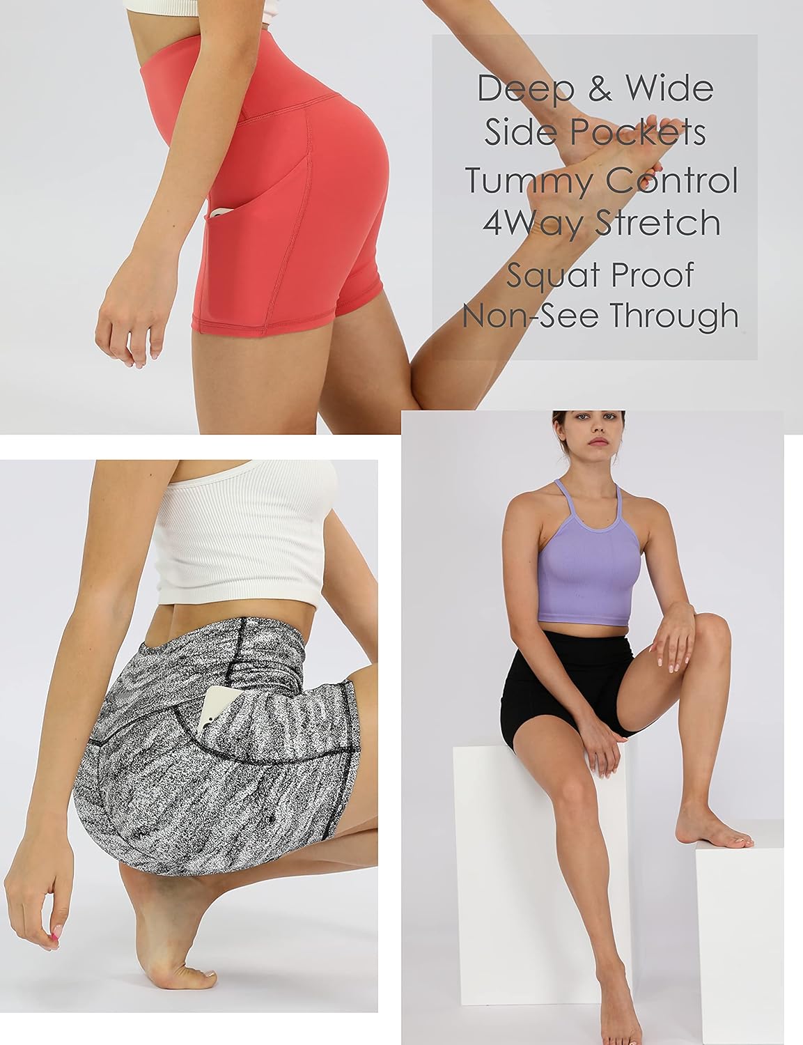 ODODOS Women's 5"/2.5"/9" High Waist Bike Shorts with Pockets Workout Sports Athletic Running Biker Yoga Shorts: Clothing