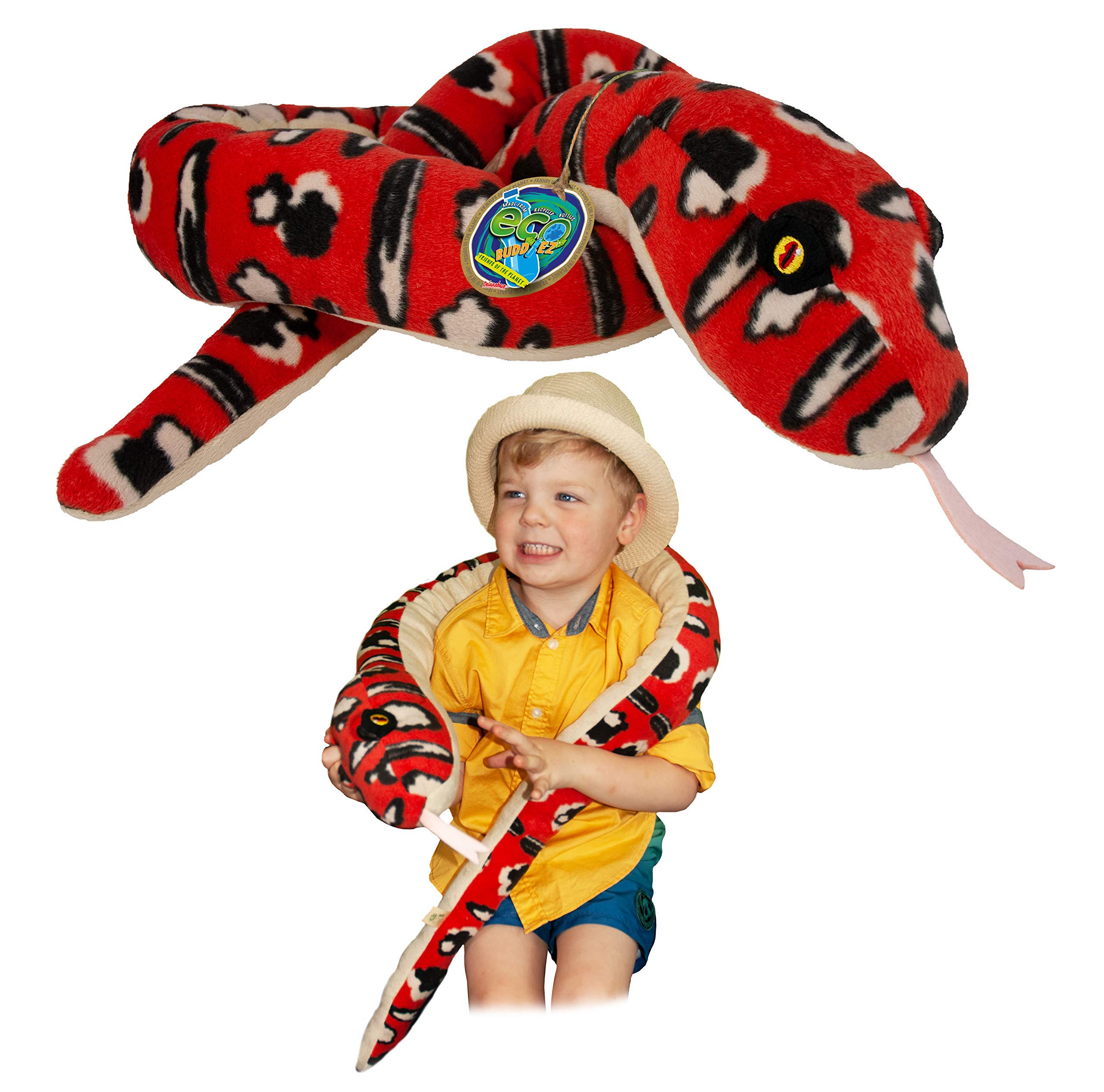 EcoBuddiez Snakes - Red Tree Python from Deluxebase. 140cm Plush Snake Soft Toy, Large Eco-Friendly Stuffed Animal Made with Recycled Plastic Bottles. Sustainable Plush Animal Toys and Gifts for Kids.
