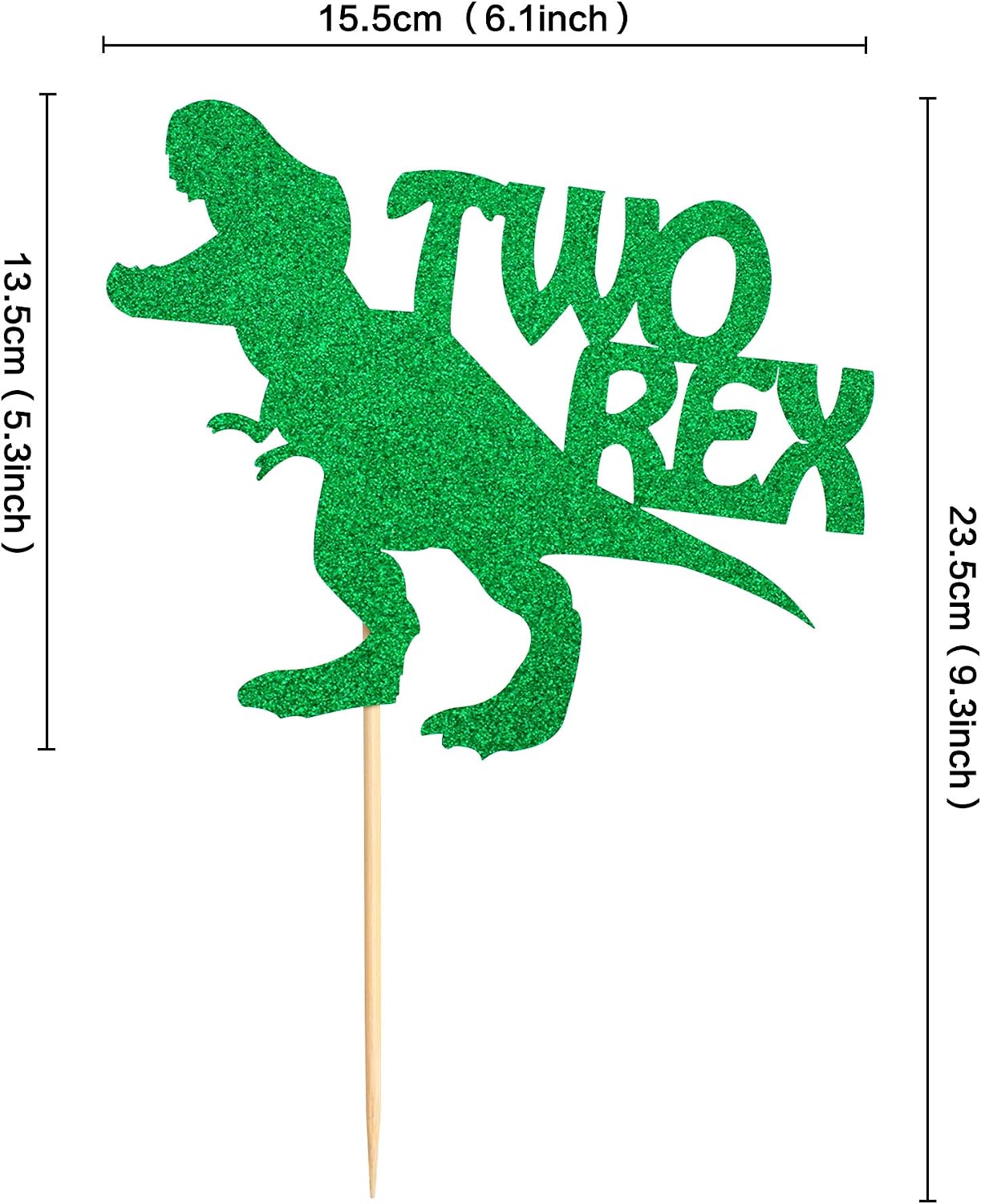 Two Rex Cake 1 Pack Dinosaur Two Rex Cake Topper Green Glitter Jurassic Park T-Rex 2 ...