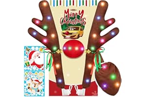 Hydencamm Reindeer Antlers Car with Lights, Car Reindeer Antlers for Car Window Roof-Top & Front Grille with Jingle Bells, Car Antlers and Nose Compatible with Car, SUV, Jeep, Truck