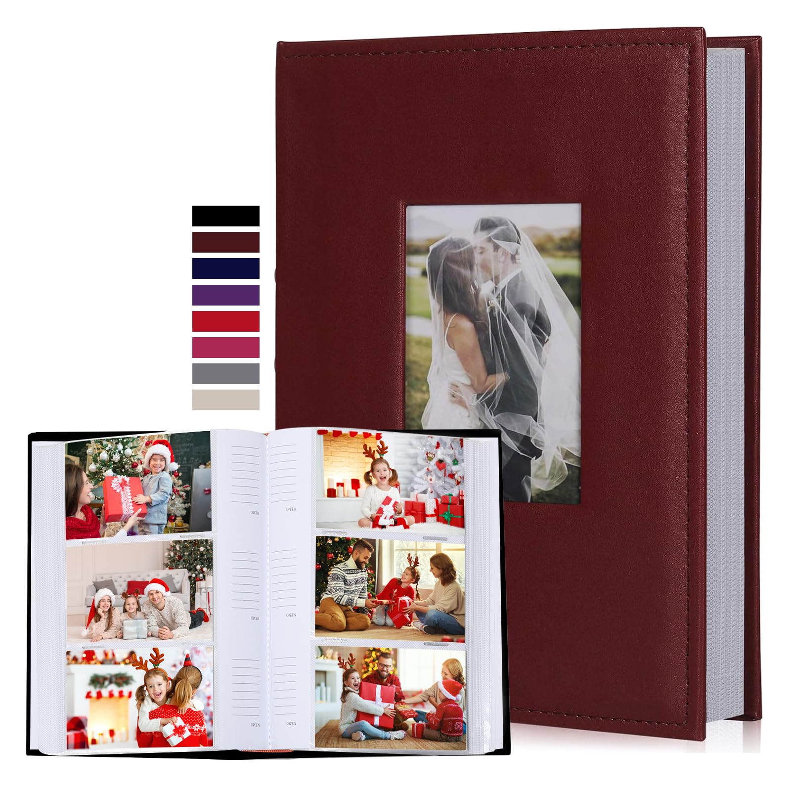 RECUTMS 4x6 Photo Album 300 Pictures Sewn Premium Leather Cover Memo Recording Family Photo Album Wedding Picture Albums Anniversary Baby Holiday Albums(Brown)