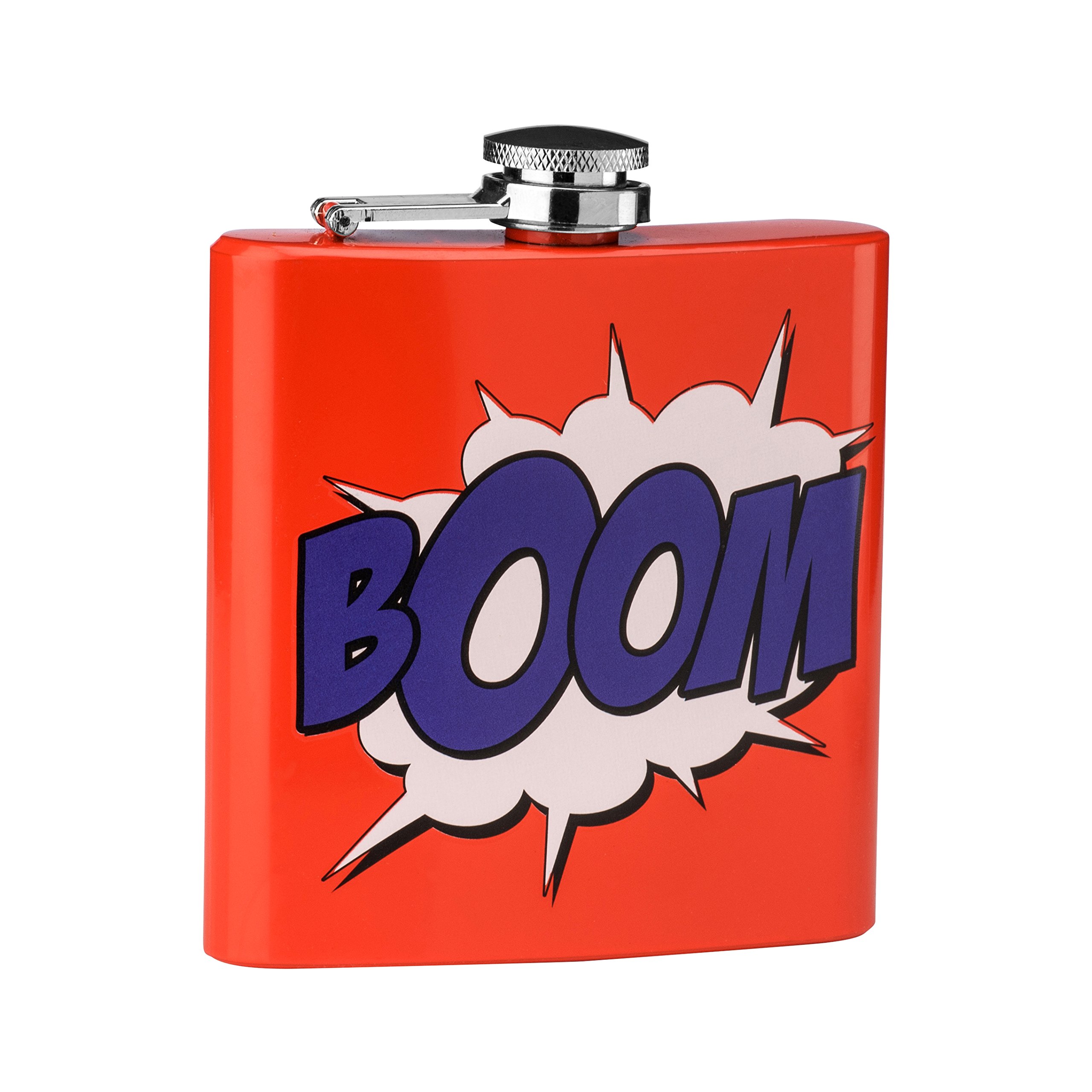 Premier Housewares Boom Design Hip Flask, Stainless Steel, 6 oz - Red