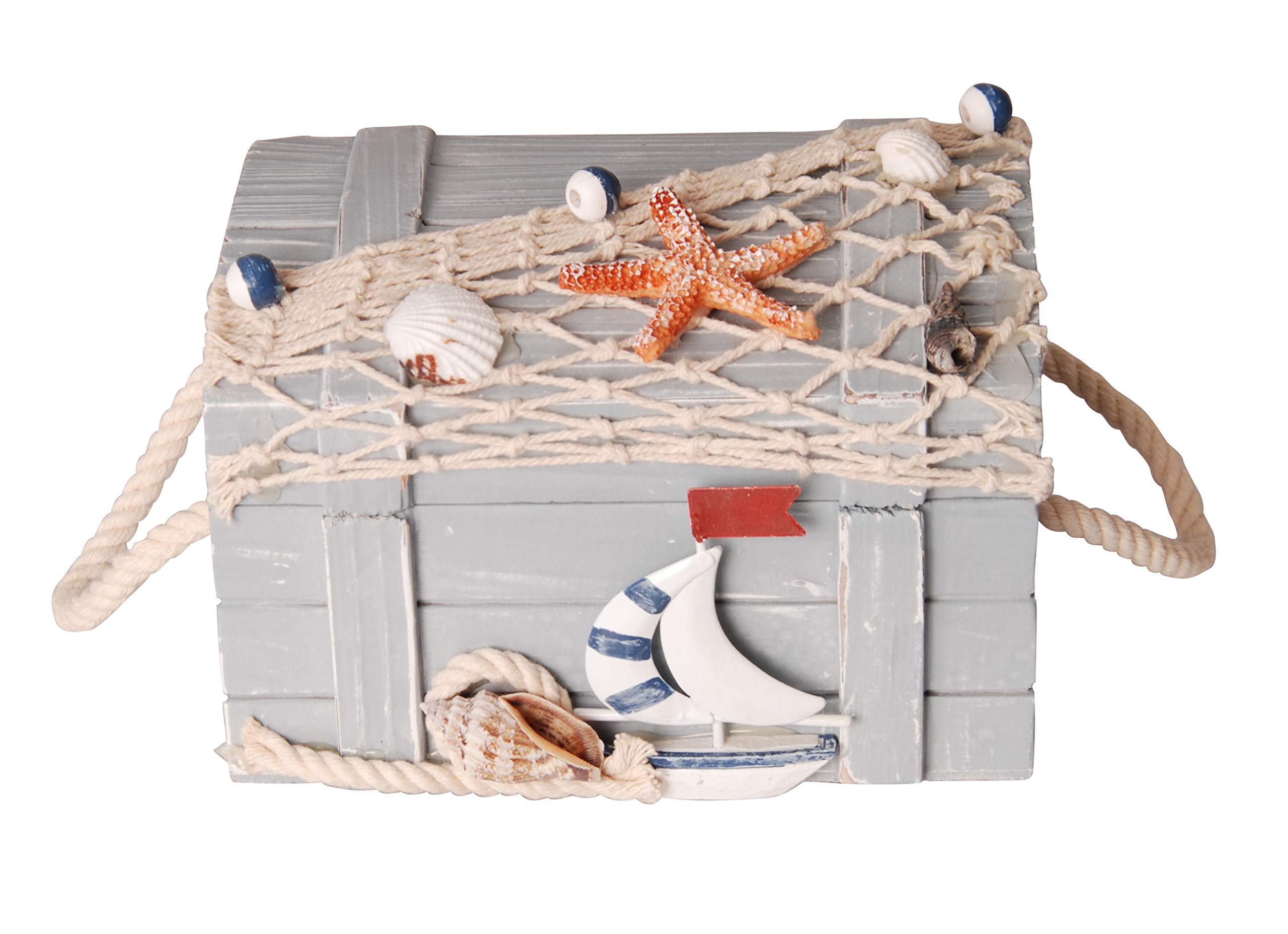 MYFAVORITES Maritime Wooden Sailor Chest, 14.8 x 10 x 9 cm, Handmade 3D Design, Hellblau Storage Box
