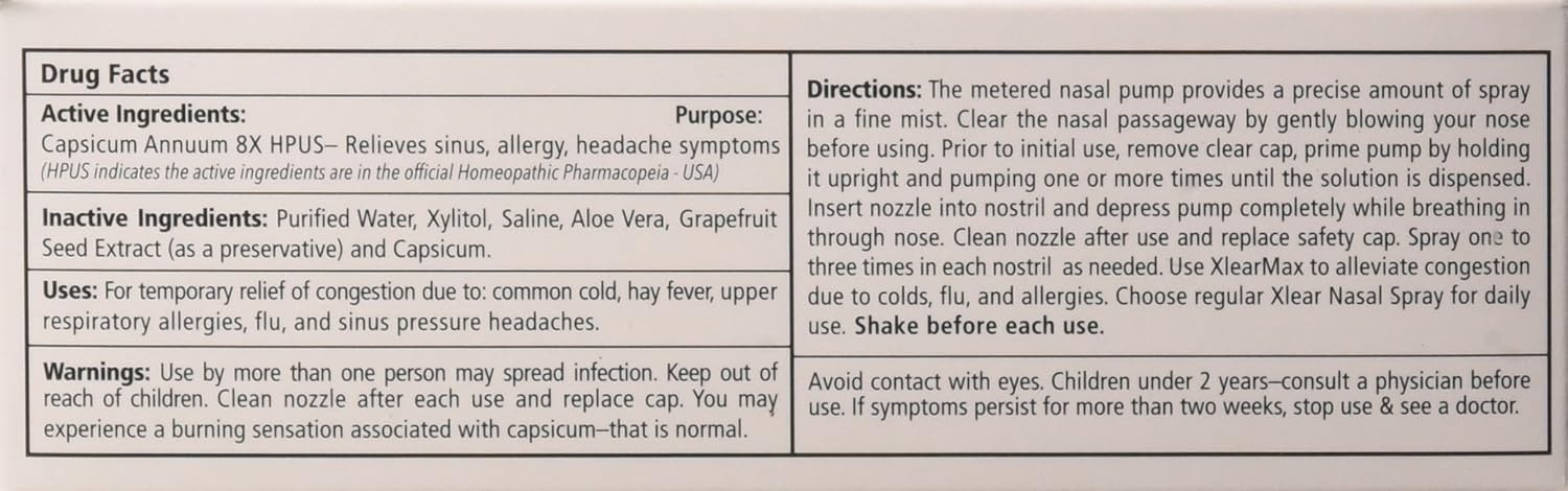 Xlear MAX Nasal Spray with Capsicum, 1.5 fl oz (2 Pack): Health & Personal Care