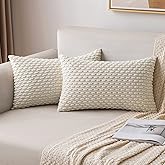 MIULEE Pack of 2 Decorative Lumbar Throw Pillow Covers 12x20 Inch Soft Boho Striped Textured Corduroy Pillow Covers Modern Farmhouse Home Decor for Couch Bed Sofa Living Room Cream White