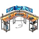 Coleshome L Shaped Gaming Desk with LED Lights