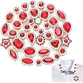 Ksheria Colorful Crystal Sew on Rhinestones 50pcs Mixed Shapes Crystal Glass with Metal Base Craft Jewels and Gems for Clothes Hats Jewelry Making DIY Accessories Decoration (red)