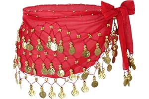 Jmkcoz Women Belly Dance Hip Scarf with Sequins Coins, Belly Dancing Skirts Wrap for Bellydance Halloween Performance Costume