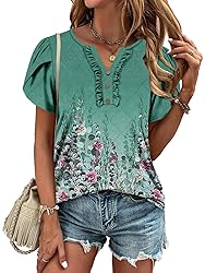 KISSMODA Women's Tunic Tops Casual V Neck Short