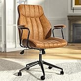 Bananister Brown Leather Office Desk Chair with Wheels and Arms, Height Adjustable, Vintage, Mid Century Modern Style