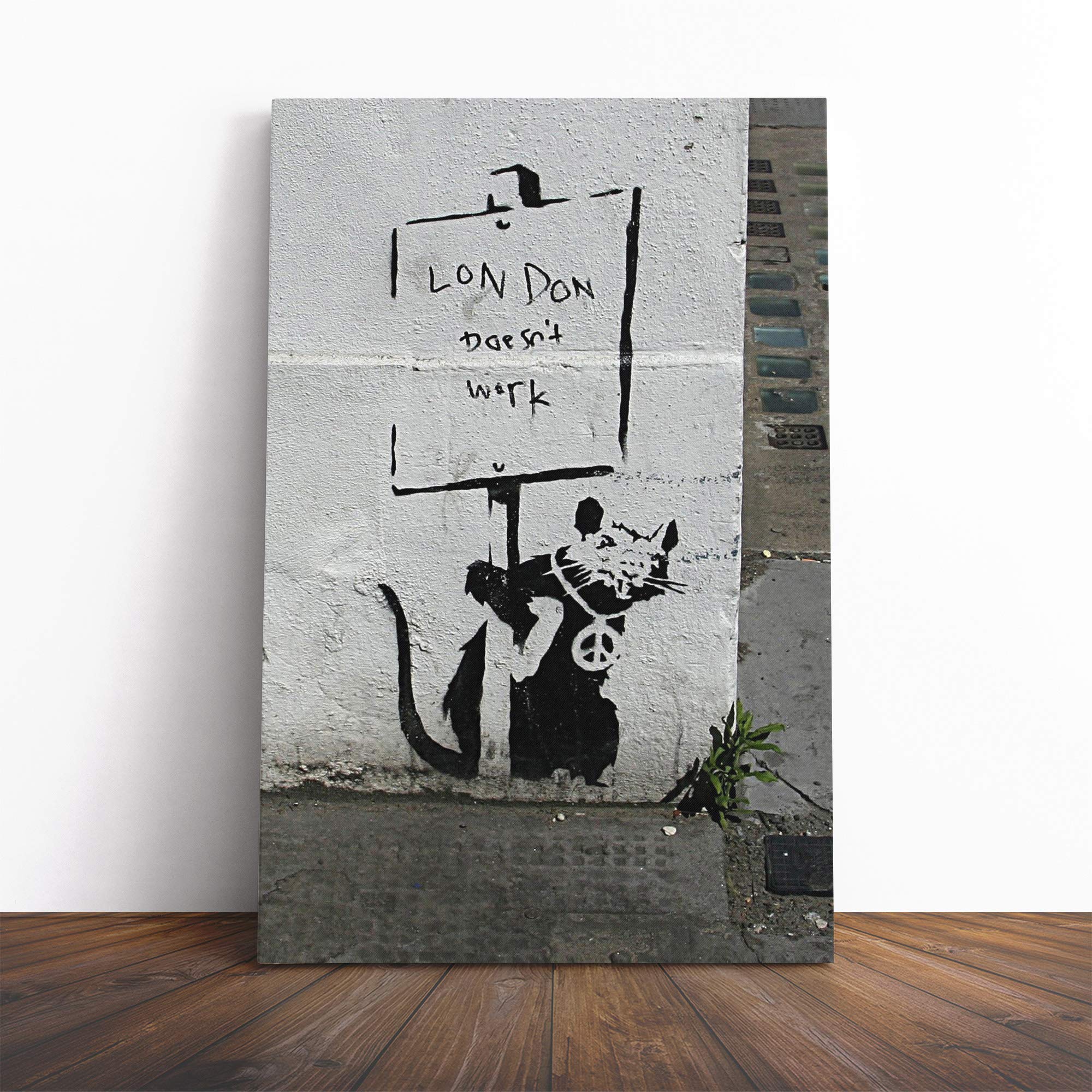 Banksy Rat Graffiti Wall Art (1) Canvas Print | Gallery Wrapped 30mm Frame Wall Decor | 20x14 inches | Ready to Hang | Pop Art Picture | Living Room Bedroom Lounge Office