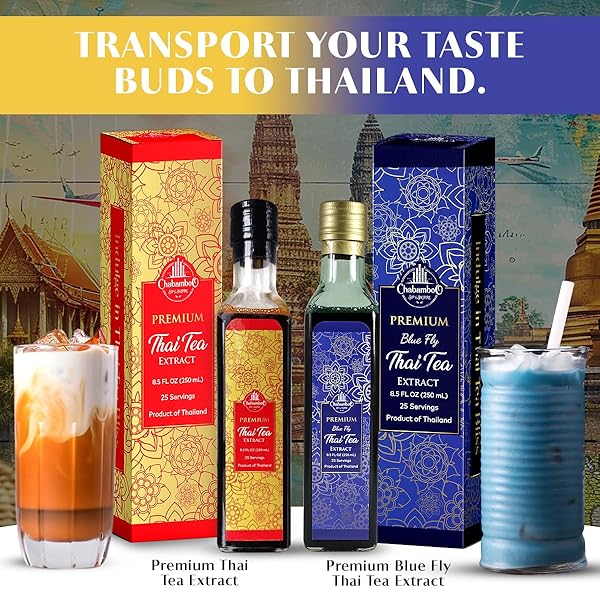 CHABAMBOO PREMIUM BLUE FLY THAI TEA EXTRACT – AUTHENTIC CONCENTRATE/SYRUP – PERFECT FOR THAI ICED/MILK TEA, BAKERY, DESSERT RECIPES (8.5 FL OZ, PREMIUM BLUE FLY)