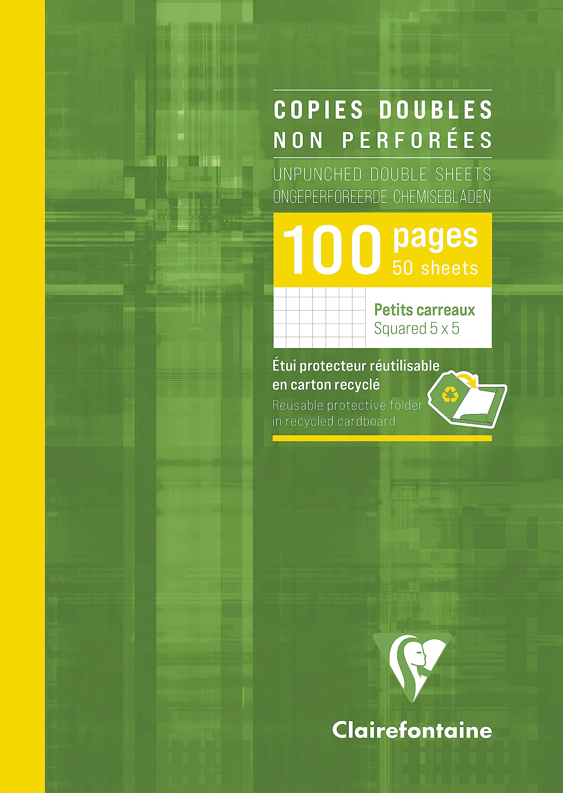 Clairefontaine 5752C - One Unpunched Double Sheet Case - Dimensions: A4 21x29,7 cm - 100 Small Squares Pages - White Vellum Paper 90 g - Reusable Case