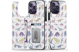 Goodon for iPhone 14 Pro Case Wallet - Flip Folio Leather Cover with Trendy Floral Design, 3 Card Slots & Kickstand Function, Stylish Protective Phone Case for Women and Girls - Cute Dinosaur s