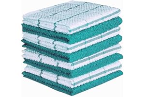AMOUR INFINI Terry Dish Cloths Set of 8 Highly Absorbent Quick Dry Dish Rags Reusable Soft Cotton Dishcloths for Kitchen Cleaning & Drying Dishes (12x12 Inch - Turquoise)