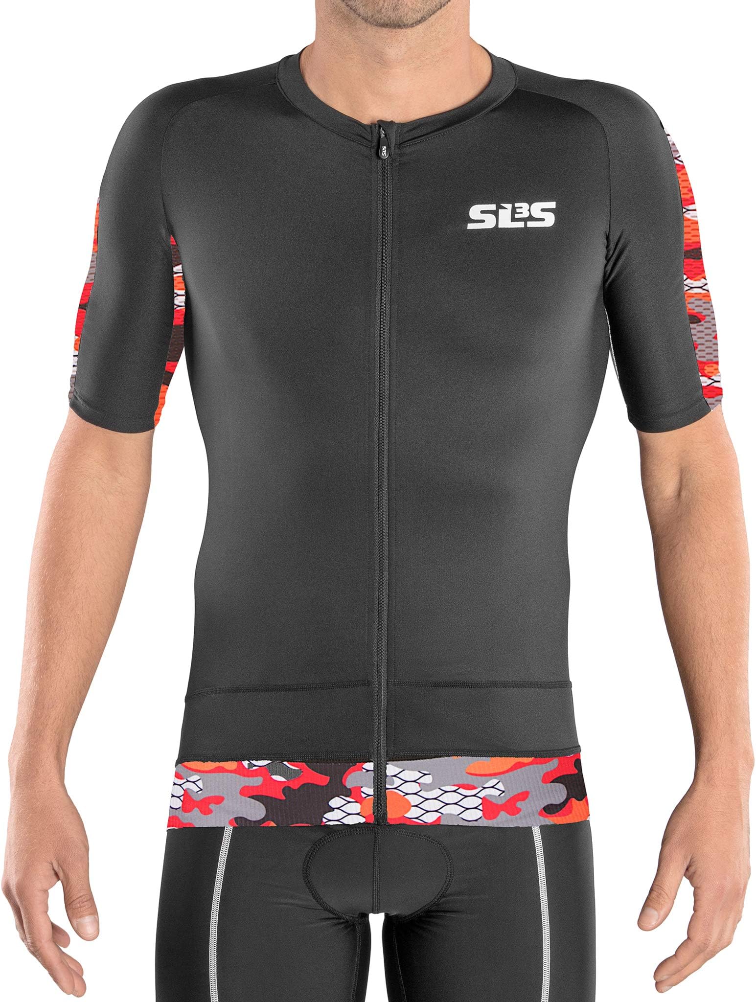 SLS3 Triathlon Tri Top Men Short Sleeve Aero Cycle Jersey Tops | Singlet (Black/Red Camo, M)