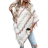 SherryDC Women's Zig-Zag Knit Tassel Fringed Pullover Poncho Sweater Cape Shawl Wrap