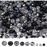 Yumttero 900PCS 4/6/8 mm Assorted Faceted Crystal Glass Beads Set with Fixed Quantity for Each Color for Bracelets Necklaces Earrings Cell Phone Chains Women Jewelry Making,Black