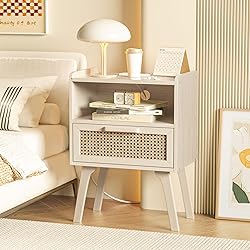 Lerliuo Rattan Nightstand with Charging