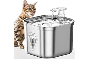 Homtyler Cat Water Fountain Stainless Steel, Pet Water Fountain for Drinking, 2.2L/73oz Cat Fountain, Automatic Dog Water Dispenser, Water Level Window&3 Filters, Multiple Pet Fountain