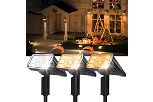ALFIOT 2-Pack Solar Lights Outdoor Waterproof IP67, 3 Color Modes (Warm/Cool White & Hybrid) with 3 Lighting Modes, 105° Adjustable Dusk to Dawn Solar Spotlights for Pathway/Garden/Yard Wall/Ground Lighting
