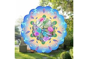 GOTOME Dragonfly Wind Spinners Metal Dragonfly Gifts for Women Mom Grandma,12inch Hanging Wind Spinner for Outdoor&Indoor Decor Wind Kinetic Ornament for Yard Garden Decoration