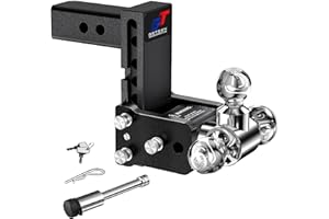 Geteen Trailer Hitches, Adjustable Trailer Hitch Ball Mount - Fits 2" Receiver, Tri-Ball (1-7/8" x 2" x 2-5/16"), 5" Drop, 10,000 GTW - GT20053B
