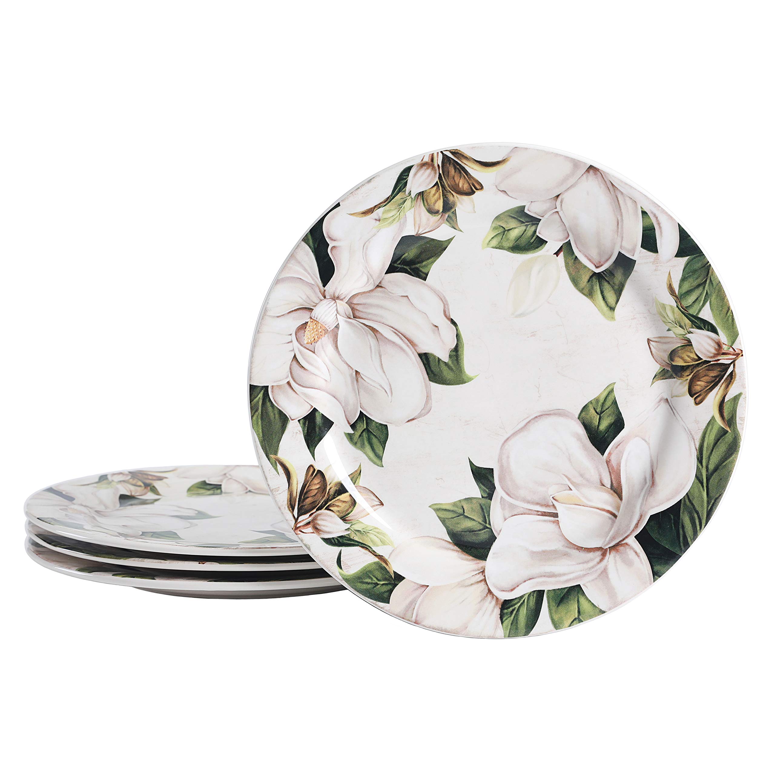 Bico Magnolia Floral 27.6 cm Dinner Plates, Set of 4, for Pasta, Salad, Maincourse, Microwave & Dishwasher Safe